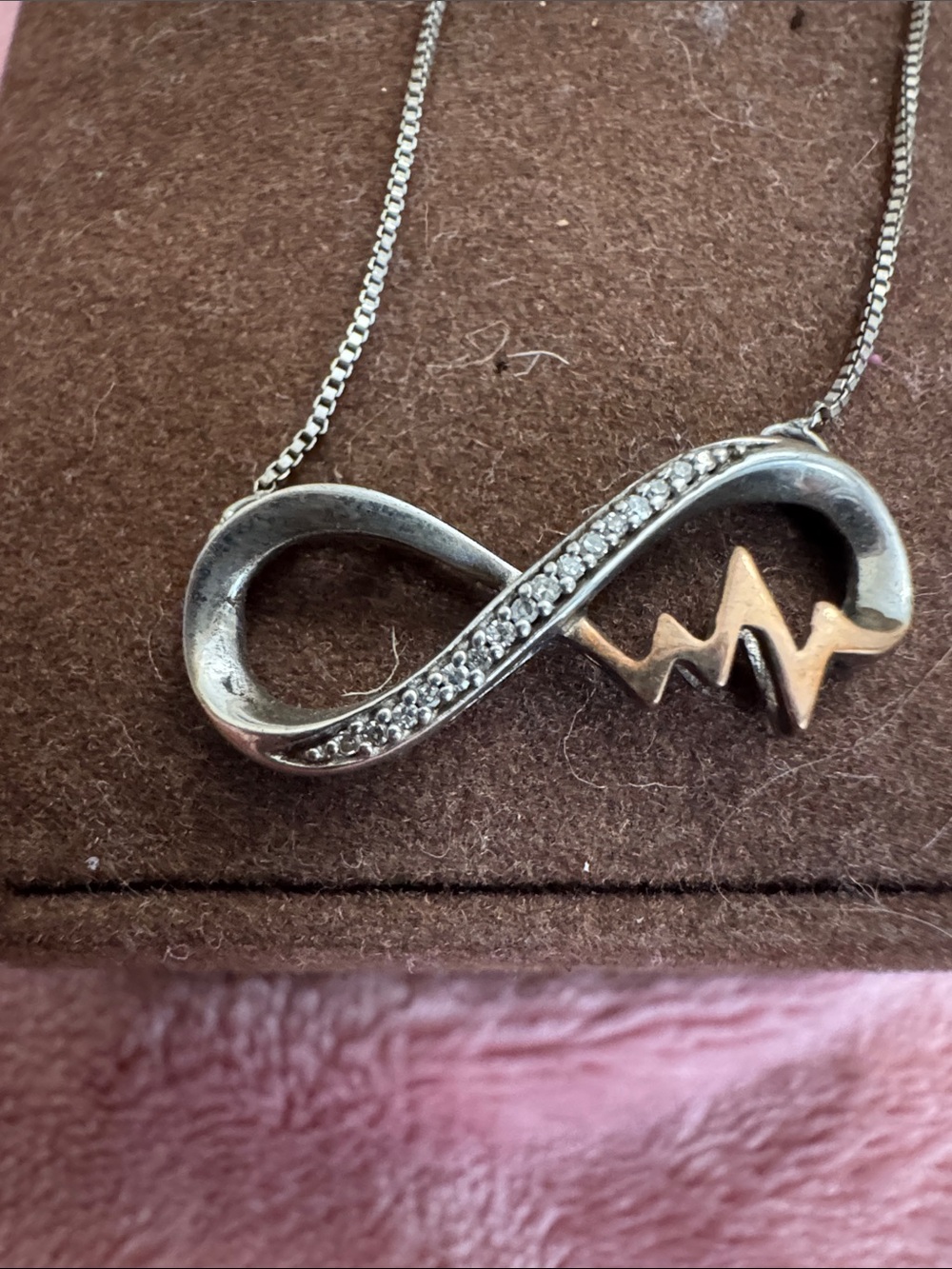Silver Infinity Heartbeat Necklace with Crystal Accents